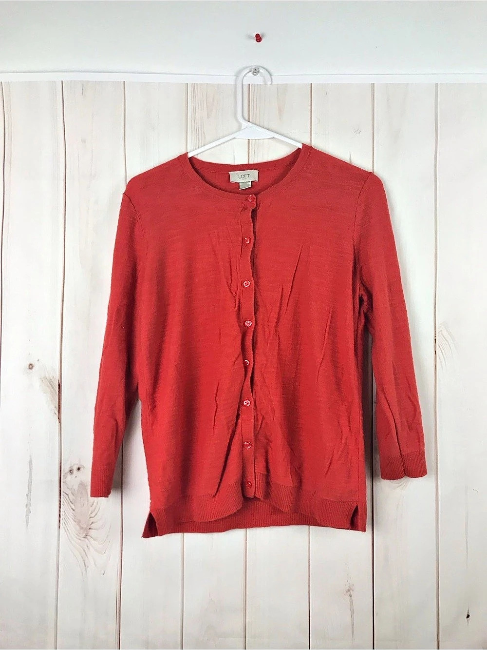 LOFT Outlet Cotton Button-Front Cardigan in Red Size Medium